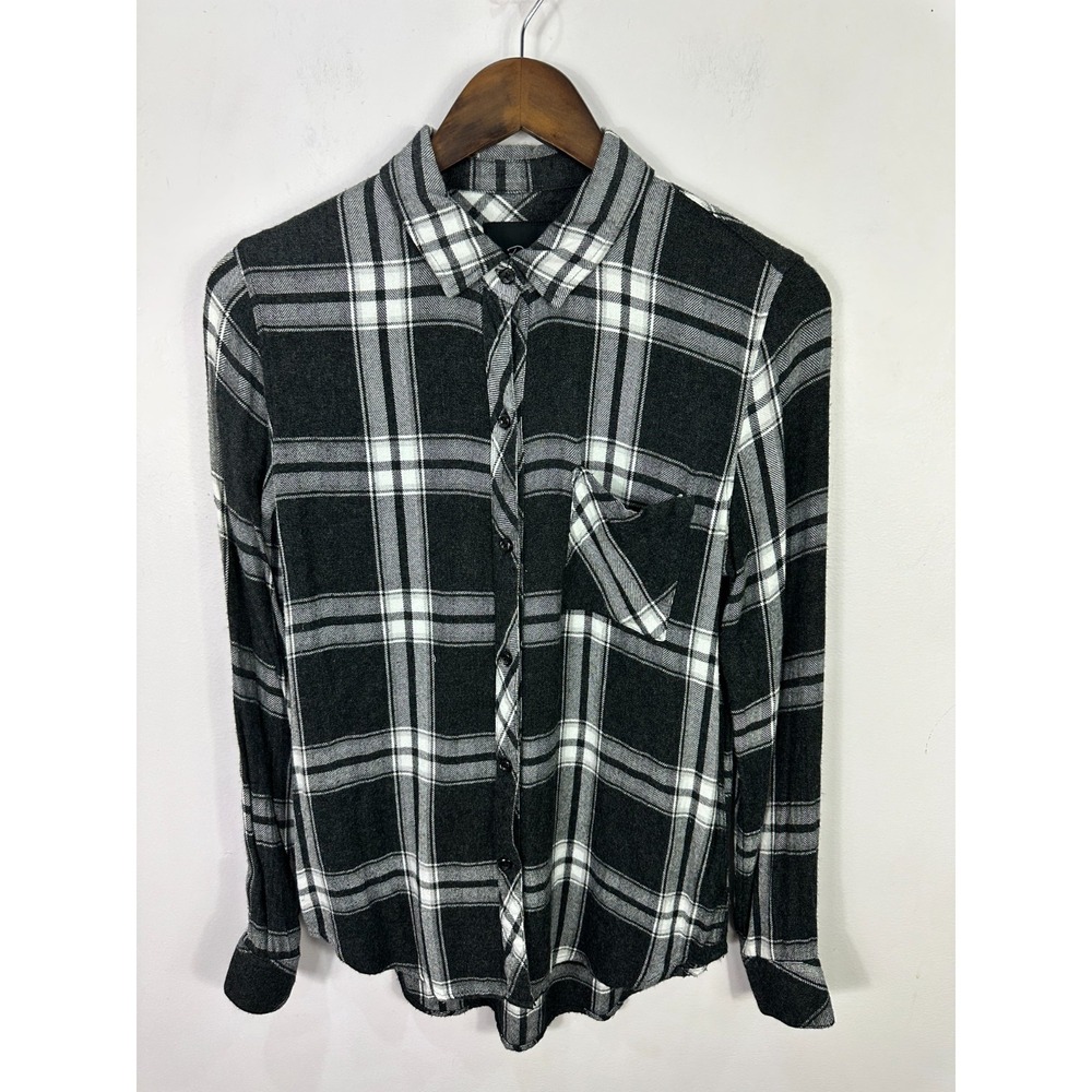 Rails‎ Hunter Button Down Shirt Womens Small Black Plaid Flannel Dark Academia